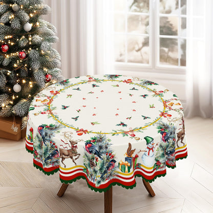 Eikione Christmas Round 60In Tablecloth Polyester Waterproof Stain Wrinkle Free, Christmas Reindeer Table Cover for Home Kitchen Dining Party
