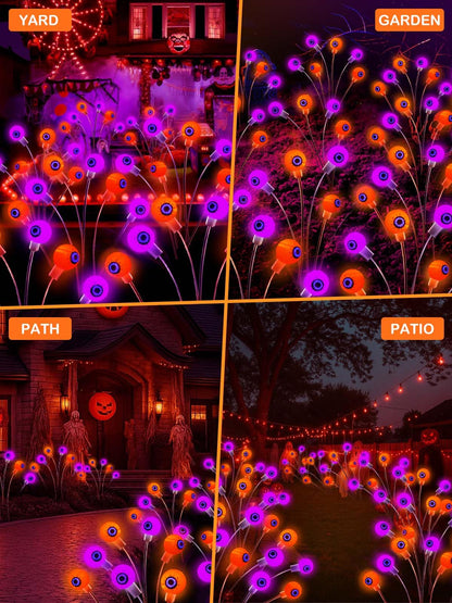 6 Pack Halloween Decorations Outdoor Solar Eyeball Lights, Purple and Orange Scary Eyeball Swaying Firefly Lights with 2 Modes, Waterproof Halloween Pathway Lights for Yard Garden Lawn Party Decor