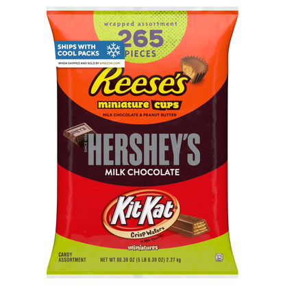 HERSHEY'S, KIT KAT and REESE'S Assorted Milk Chocolate Candy Variety Bag, Halloween Candy, 80.39 oz (265 Pieces)