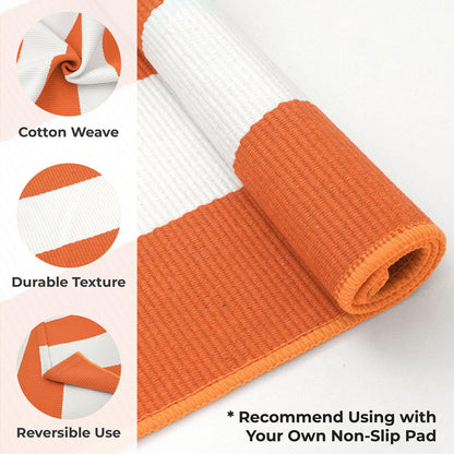 KOZYFLY Striped Rug 27.5x43 Inches Orange and White Halloween Fall Front Door Rug Hand Woven Area Rugs Washable Outdoor Doormats Indoor Entrance Mat for Front Porch Kitchen Entryway Patio Holiday