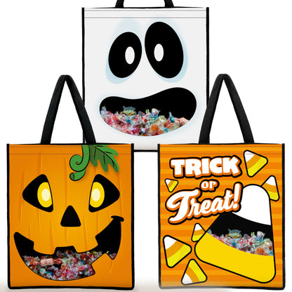 JOYIN 3 PCS Halloween Large Tote See-through Bags, 22.5” x 13.4” Halloween Goodie Candy Bags for Kids Trick or Treating, Grocery Shopping Gifts Tote with Handles, Classroom Party Favor Supplies