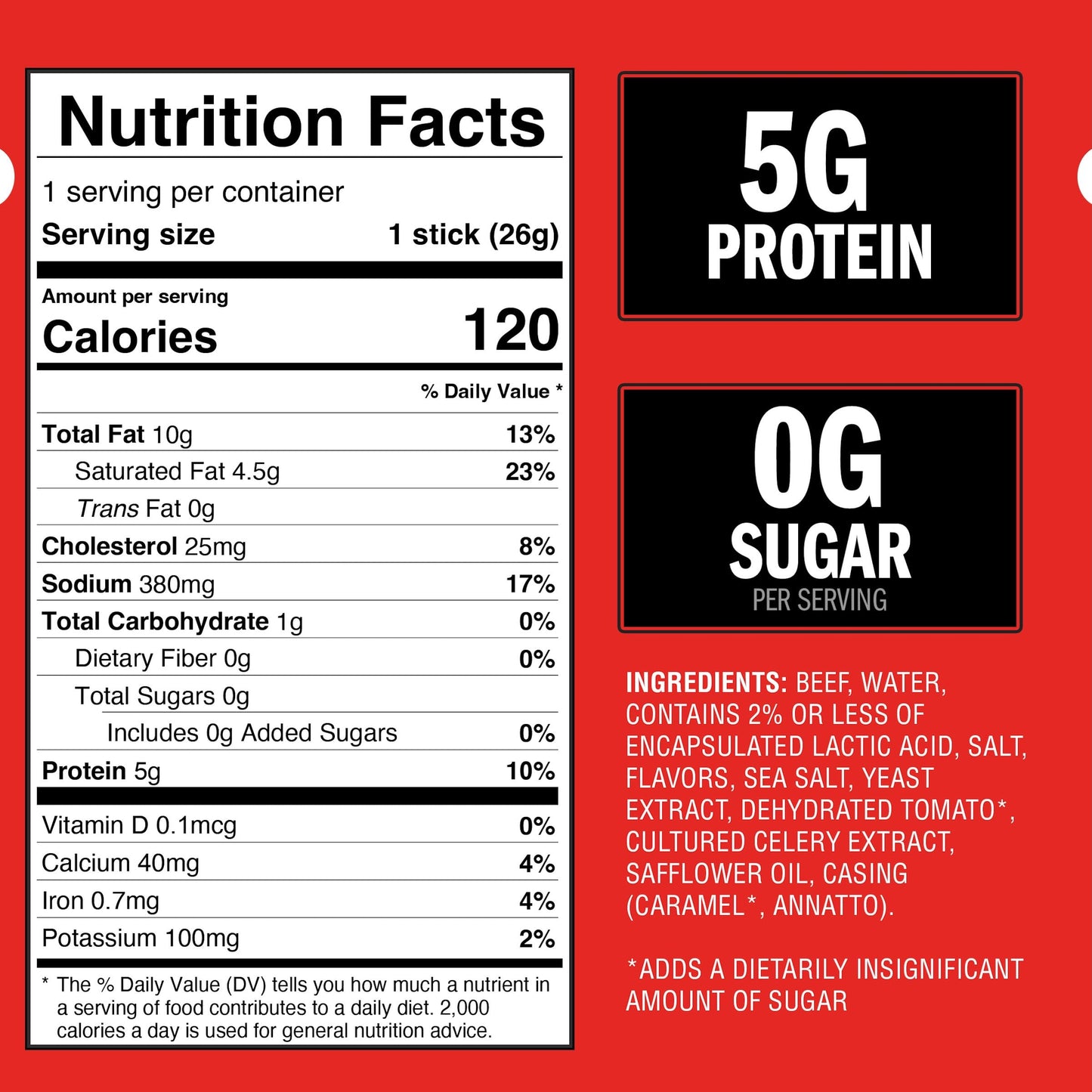 Jack Link's Beef Sticks, Original Zero Sugar - Protein Snack, Meat Stick with 5g of Protein, Meat Snack Sticks Made with 100% Beef, Keto & Paleo Diet Friendly, Individually Wrapped - 0.92 Oz. (20 Count)