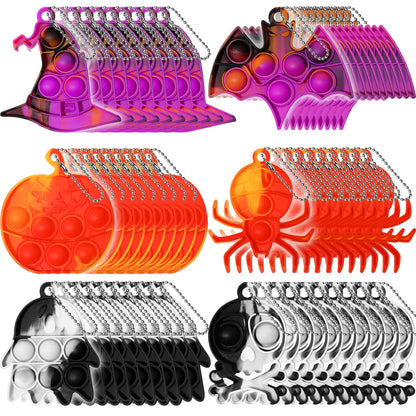 Halloween Mini Push Pop Bubble Fidget Toy, Keychain Bubble Pop Desk Toy, Fidget Keychain Relieve Anxiety Stress Pop Fidget Toy (60pcs)