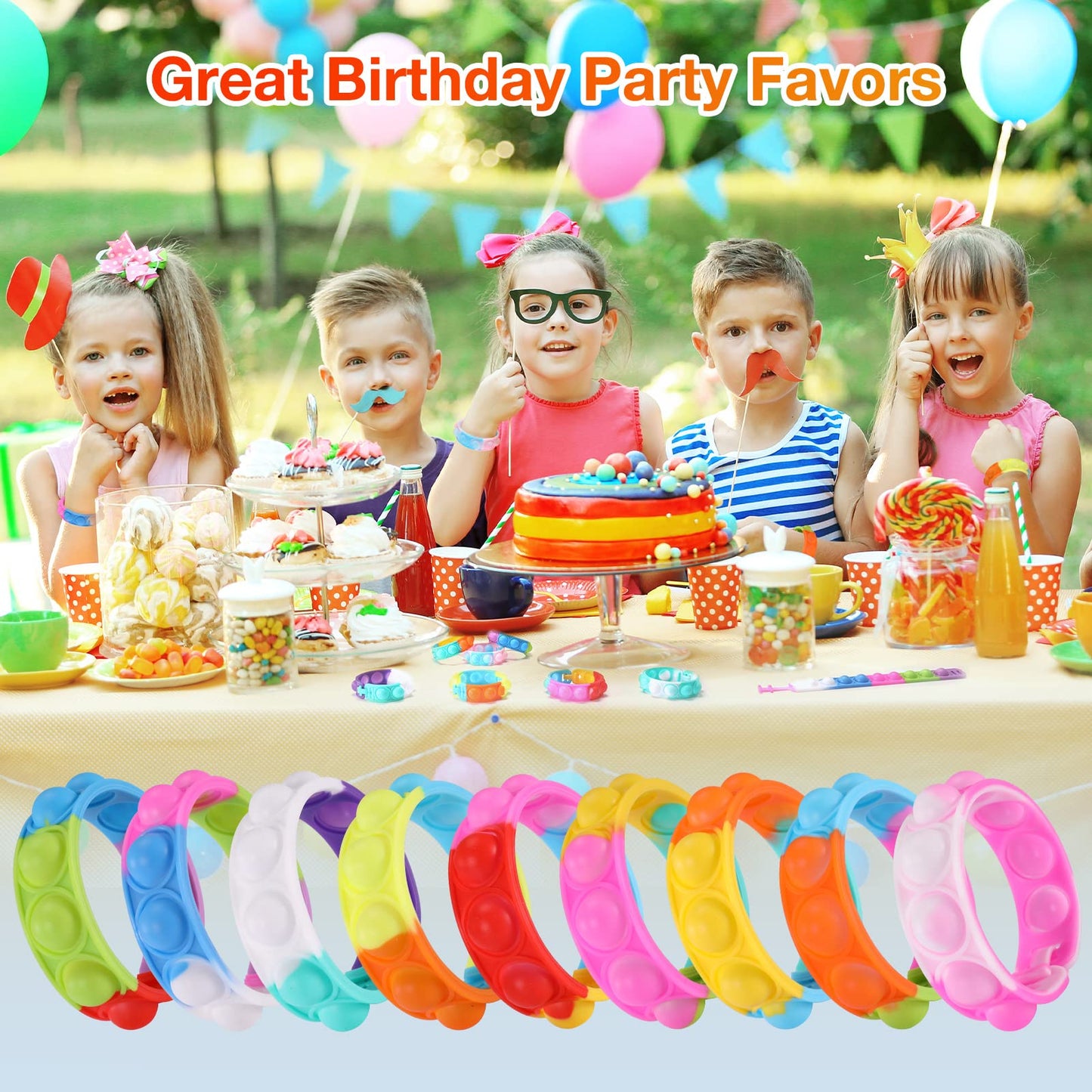 Kids Party Favors Pop Fidget Toys Bulk Its 24 Packs Fidget Bracelet It Birthday Party Favors for Halloween Goodie Bags Stuffers for Kids Classroom Prizes Poppers Student Gifts Girls Boys Trinkets