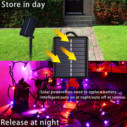 Halloween Decorations Outdoor Solar String Lights Orange & Purple, Outside 2Pack Total 144ft 400 LED 8 Modes with Timer, IP44 Waterproof Spooky Gothic Lights for Party, Patio, Tree, Garden Decor