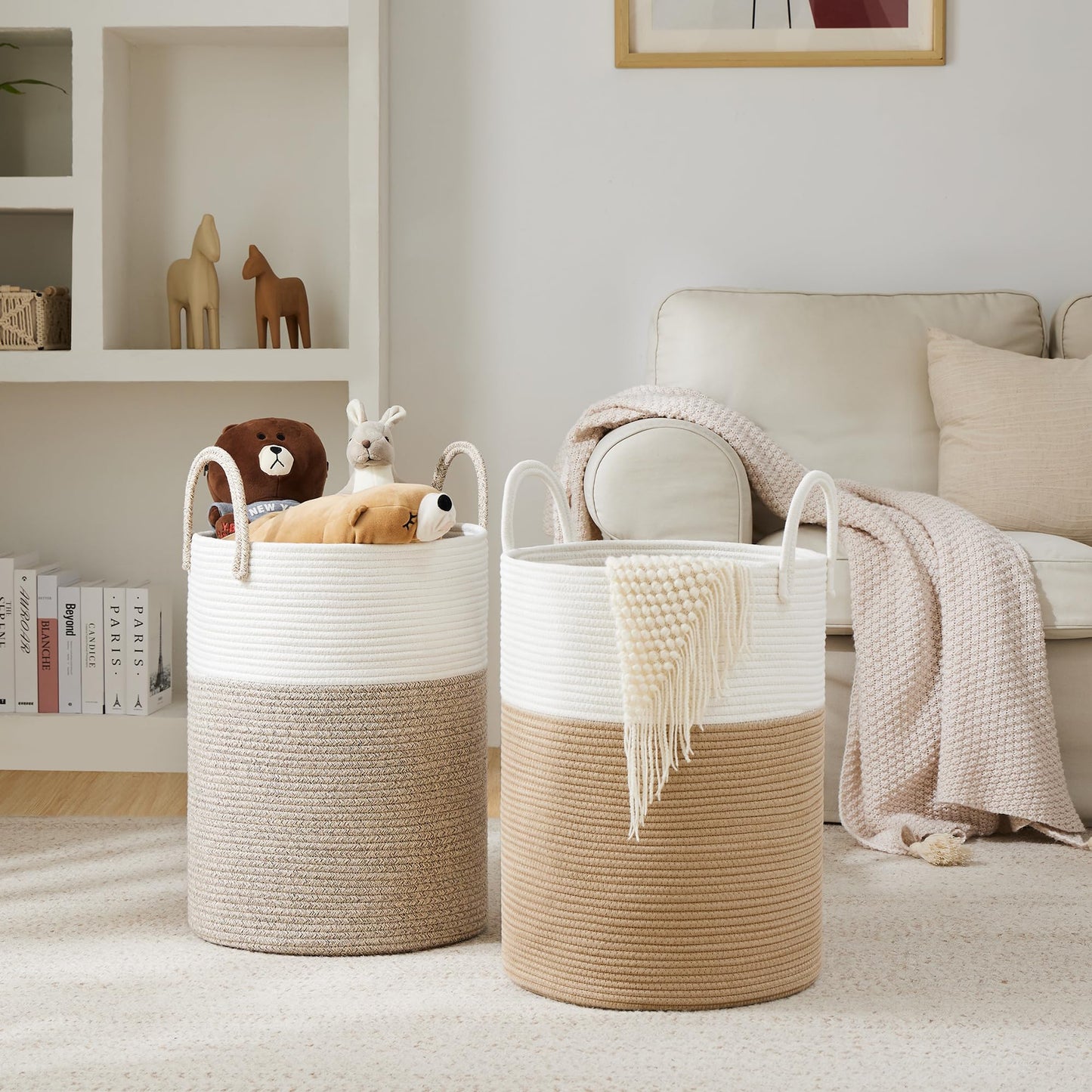 Cotton Rope Laundry Basket by YOUDENOVA, 72L Woven Collapsible Laundry Hamper, Clothes Hamper with Reinforced Handles in the Laundry Room, Bedroom, Bathroom, Brown