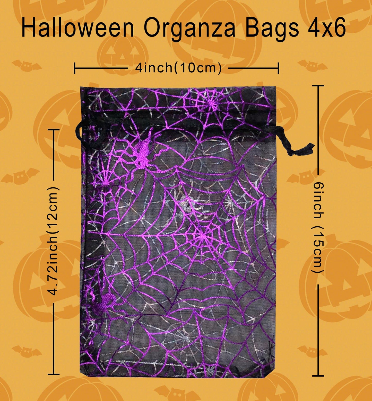 Jexila 100 Pack Halloween Organza Gift Bags with Drawstring 4''x6'' Small Halloween Goodie Candy Treat Bag for Kids Classroom Tick or Treat Party Favor