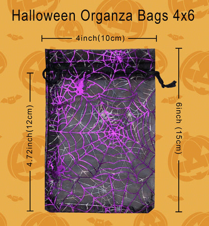Jexila 100 Pack Halloween Organza Gift Bags with Drawstring 4''x6'' Small Halloween Goodie Candy Treat Bag for Kids Classroom Tick or Treat Party Favor
