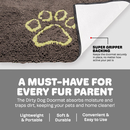 Dog Gone Smart Dirty Dog Doormat - Fast Drying Rug with Super Gripper Backing for Clean Floors - Super Absorbent and Machine Washable Mat for Muddy Paws - Cool Grey