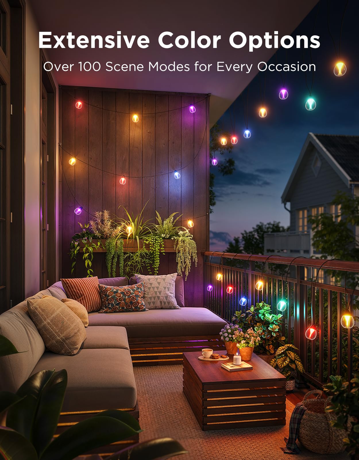 Govee Outdoor Clear Bulb String Lights, 48ft RGBWIC Outdoor Lights with 15 Dimmable Warm White LED Bulbs, 111 Scene Modes for Patio, Backyard, IP67 Waterproof, Works with Alexa, Google & Matter