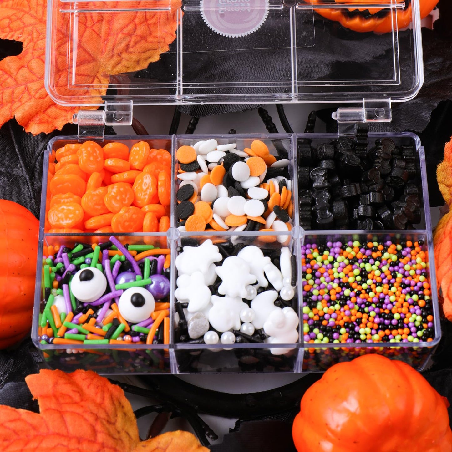 Halloween Sprinkles for Cake Decorating - 6.53 oz Edible Candy Eyes, Pumpkin, Ghost, Spider, Confetti, Nonpareils Sprinkle Mix, Cupcake Cookie Decorations for Fall Halloween Party Treats