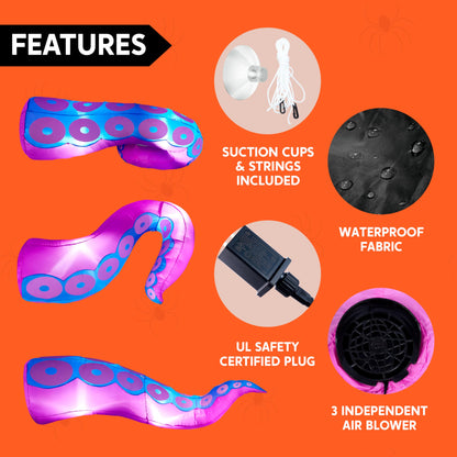 Joiedomi 3 Pcs Halloween Inflatables Octopus Tentacle Outdoor Window Decorations, Octopus Legs with Build-in LEDs, Halloween Front Door Window Roof Prop, Outdoor Holiday Blow up Decor for Garden Lawn