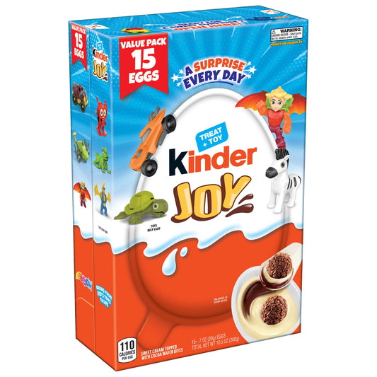 Kinder Joy Eggs, Bulk 15 Count, Treat Plus Toy, Sweet Creams and Chocolatey Wafers, Individually Wrapped, 10.5 oz