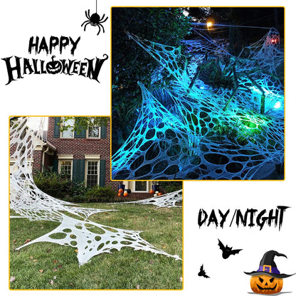 JOYSELLER 2 Packs Spider Web Halloween Decorations Outdoor, Stretchy 900 sqft Halloween Spider Web, Cut-Your-Own Flexible Spider Webbing for Halloween Decor (Spiders Not Included)