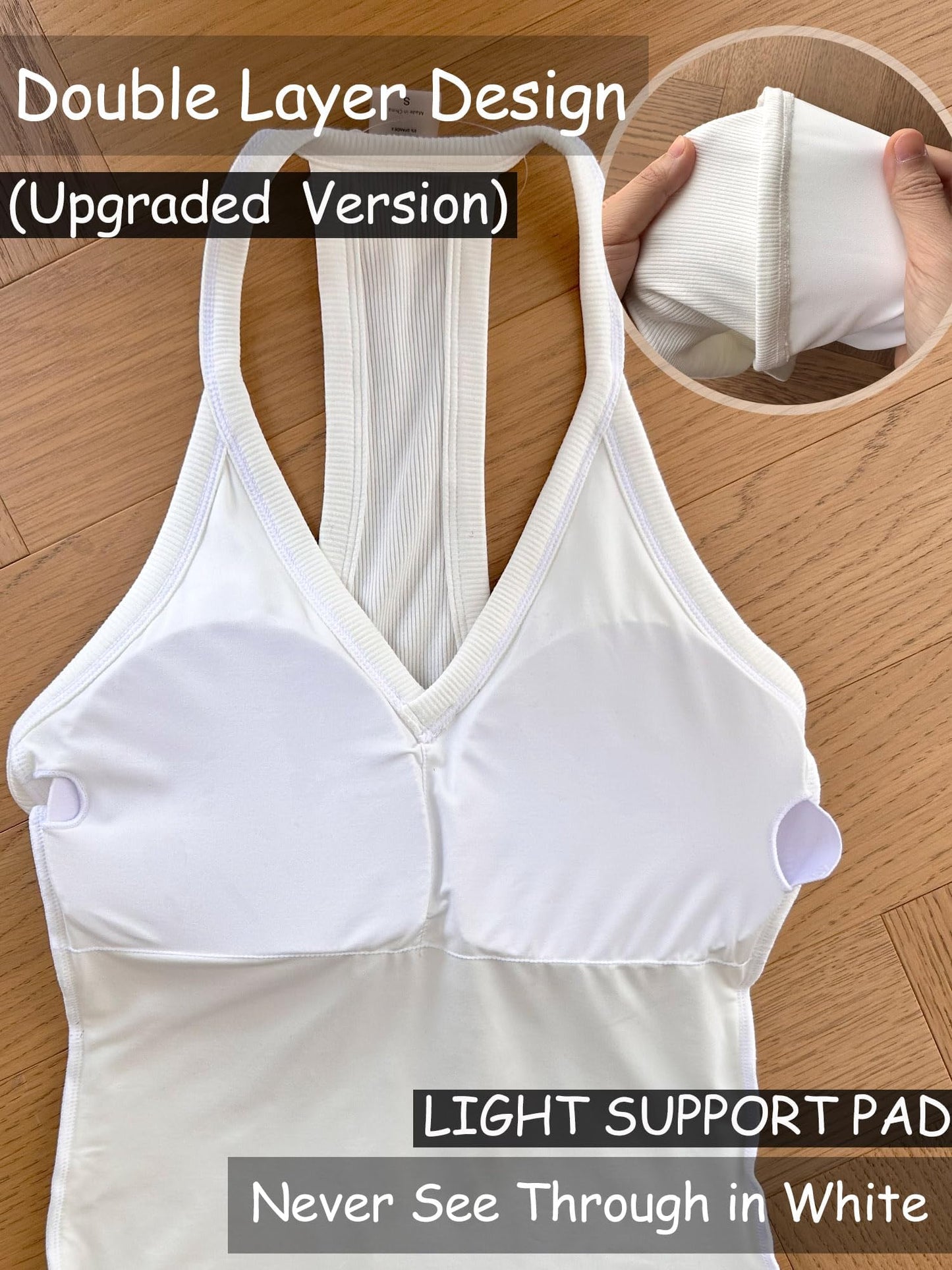 Danysu V Neck Racerback Tank Top for Women with Built in Bra Ribbed Long Tank Fitted Basic Cami Tops Angel White XS