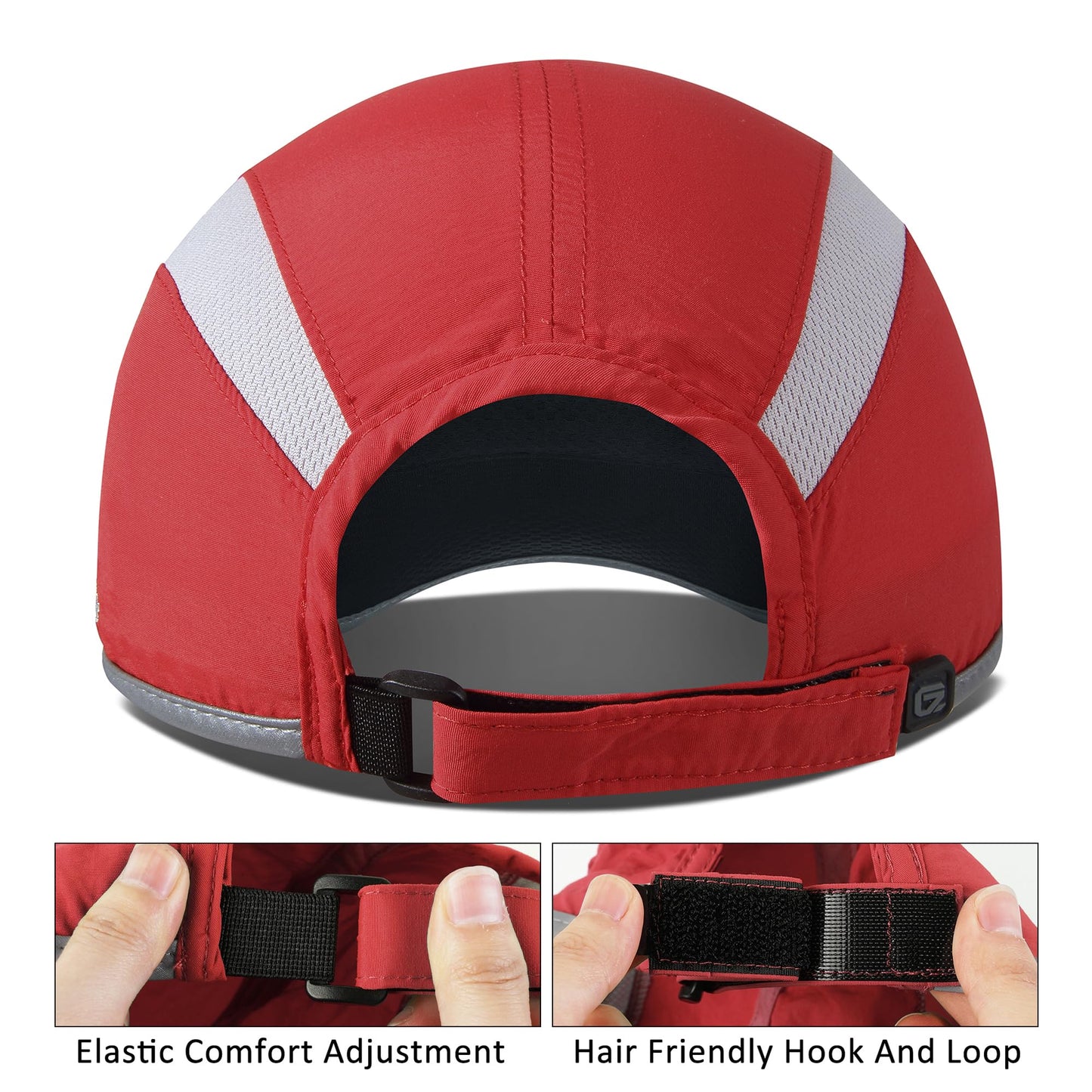 GADIEMKENSD Adjustable Quick Drying Reflective Foldable Running Cap Outdoor Sports Hat 50+ UPF Inhibit UV Mesh Race Performance Water Repellency Baseball Cap (Red)