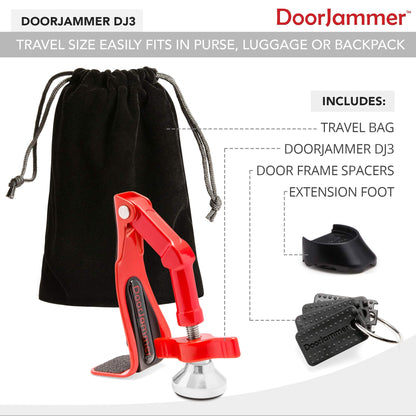 DoorJammer Portable Door Lock Brace for Home Security and Personal Protection, Red, DJ3