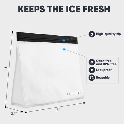 BERLINZO Large Reusable Ice Storage Bag - Freezer Safe Leak Proof Silicone and Plastic-Free Lunch Bag for Ice and Food Storage - BPA-Free XL Size