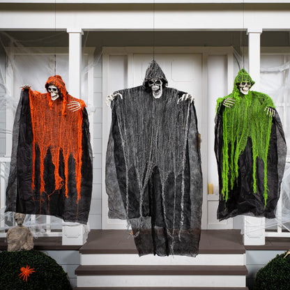 JOYIN Halloween Hanging Grim Reapers (3 Pack), One 47” and Two 35” Grim Reapers, Halloween Skeleton Flying Ghost for Haunted House Prop Décor, Outdoor Indoor Decor