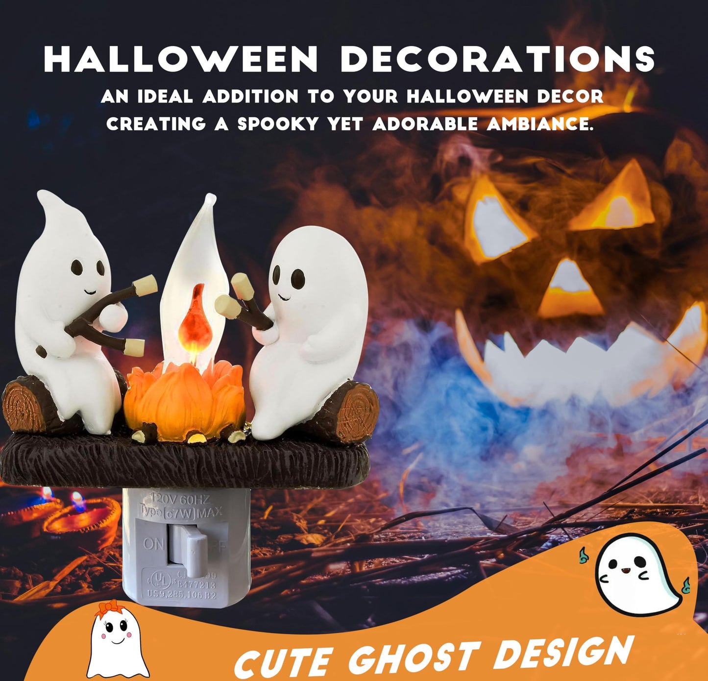 Ghost Campfire Nightlight, Ghost Campfire Flickering Nightlight, Campfire Flame Halloween Nightlight