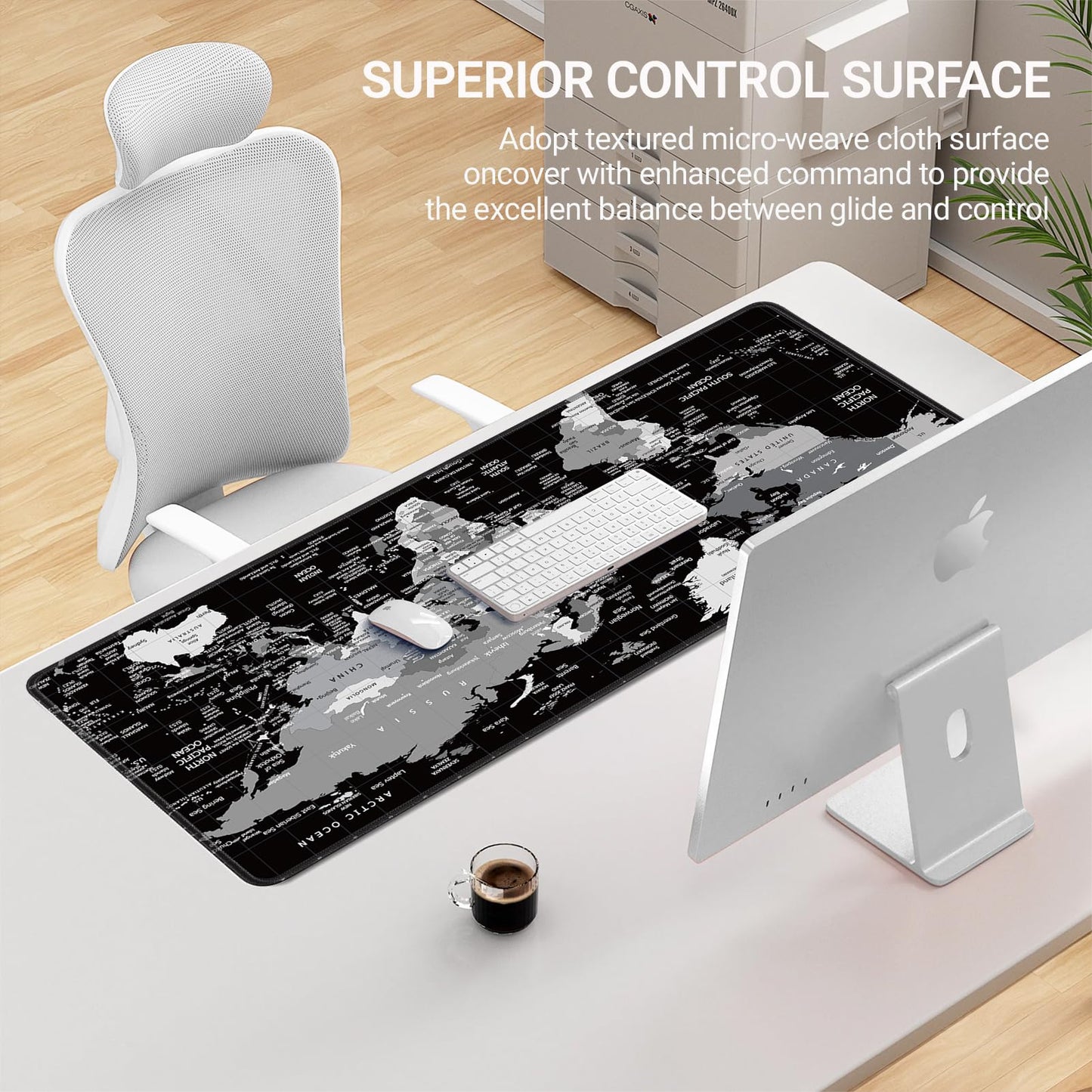 KMLVILE World Map Gaming Mouse Pad Large,XL Desk Pad Computer Game Desk Mat for Keyboard and Mouse with Non-Slip Base,Stitched Edges,Waterproof Mousepad for Gamer,Office &Home(Black,31.5" x 11.8")