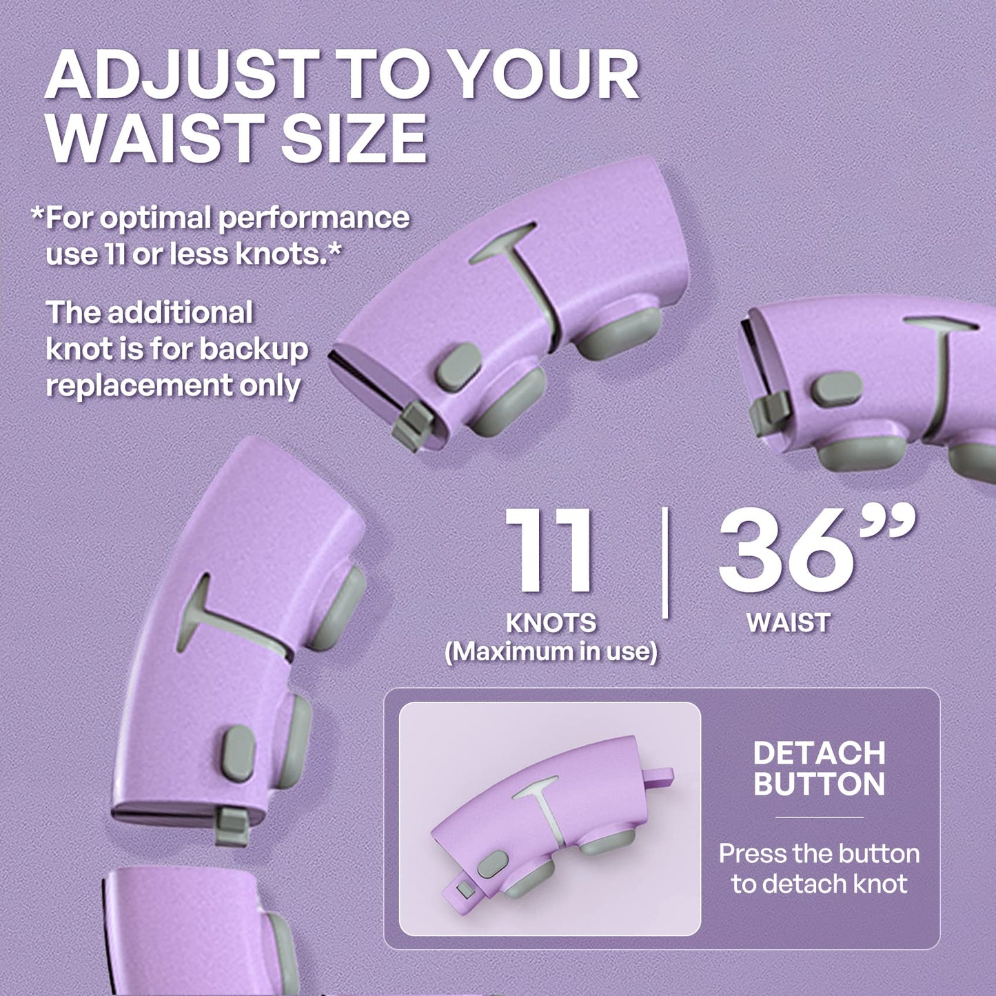 Leann L!fe 11+1 Spare Knots Waist 36" with Counter, Smart Weighted Hula Hoop for Adults Weight Loss, Infinity Hoop, Children Adult Home Outdoor Fitness Exercise, Abdominal Toner, Purple