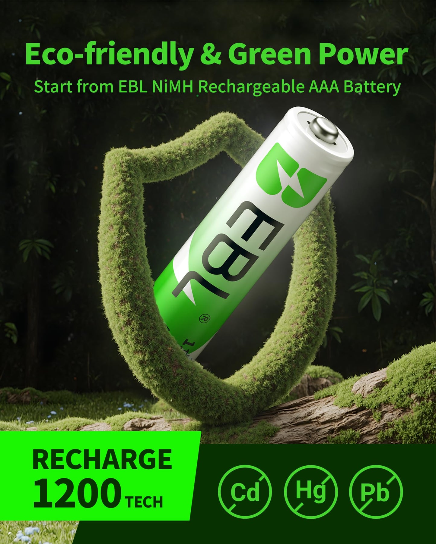EBL 8 Pack AAA Ni-MH Rechargeable Batteries AAA Batteries ProCyco Technology (Typical 1100mAh, Minimum 1000mAh)