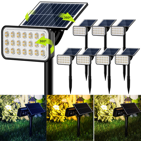 JACKYLED Solar Lights Outdoor Waterproof, 84 LED 5 Lighting Modes Solar Spotlights, 360 Adjustable Head & Panel, Solar Powered Garden Yard Spot Lights for Outside Landscape Lighting, 8 Pack