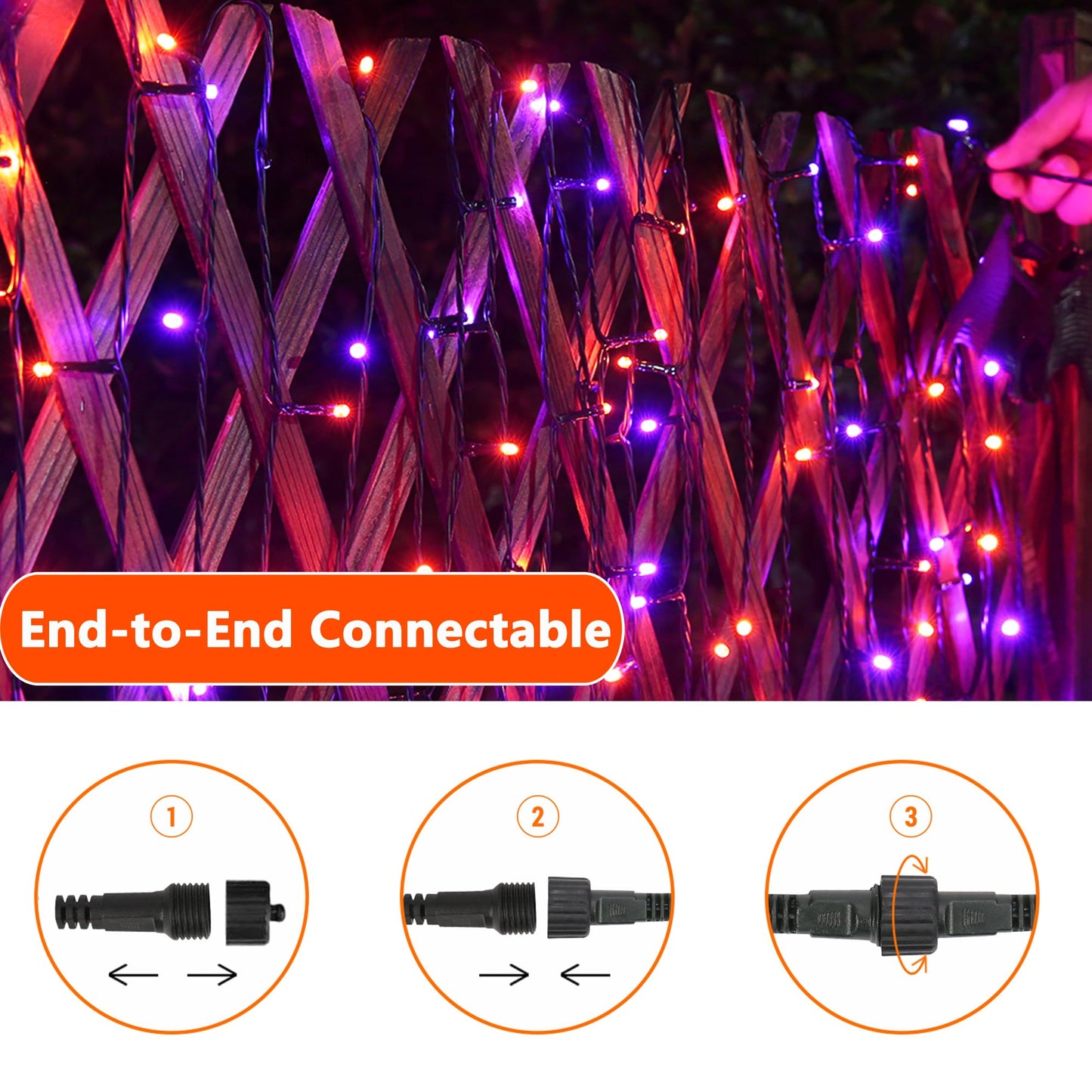 Joomer Orange Purple Halloween Lights, 100FT 300 LED String Lights with 8 Modes Timer Waterproof Plug in Indoor Outdoor String Light Connectable for Halloween Decorations
