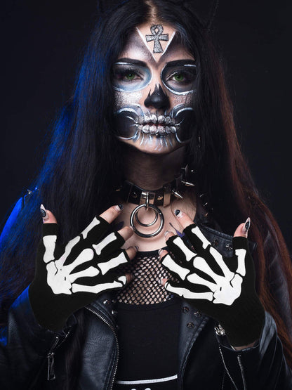 Cooraby Halloween Skeleton Gloves Glow in the Dark Knitted Mechanic Gloves