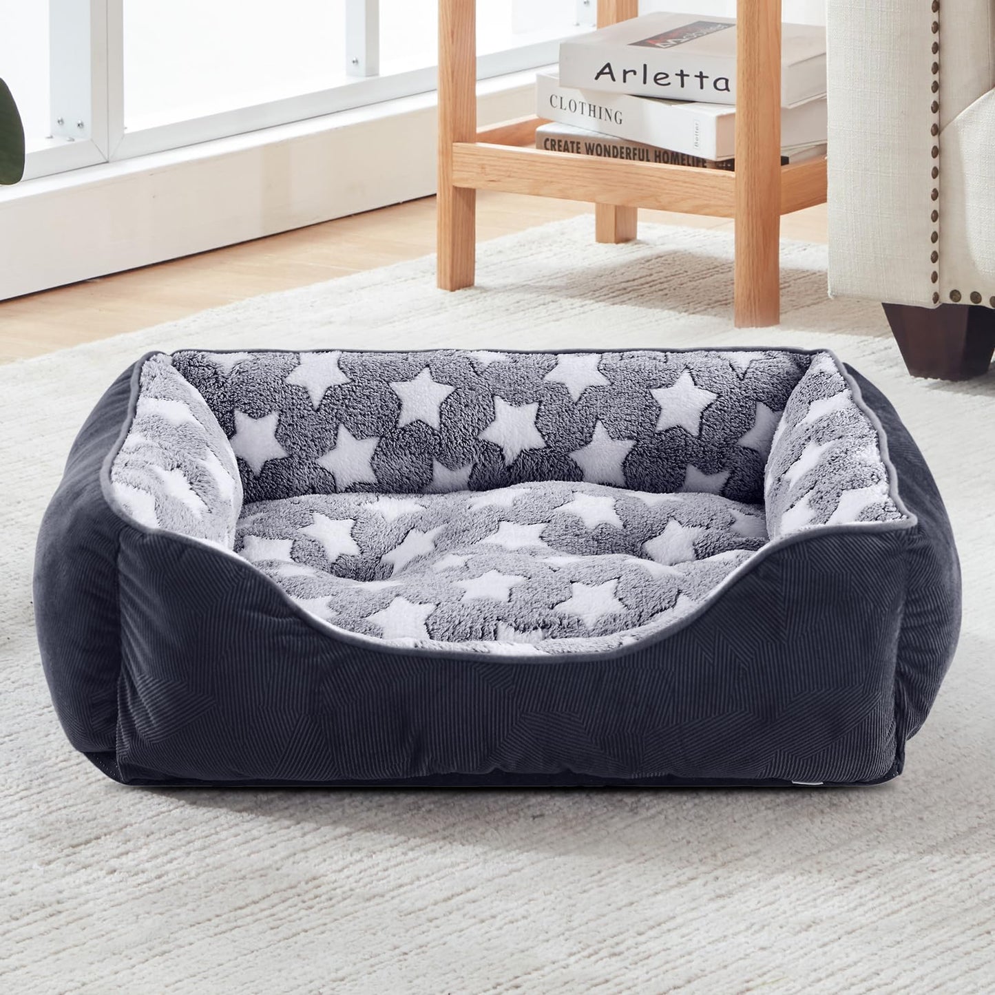 GASUR Small Dog Beds Small Size Dogs, Rectangle Washable Dog Bed, Orthopedic Dogs Sofa Bed, Pet Cuddler Anti-Slip Bottom, Soft Calming Sleeping Warming Puppy Bed (S (20"x 19"x 6"), Black)