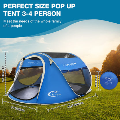 Easy Pop Up Tent 4 Person Waterproof - Pop-Up Camping Tents Automatic Tent Throw Pop Up Instant Flip Pop Tent for Camping,by ZOAMKE(Blue)