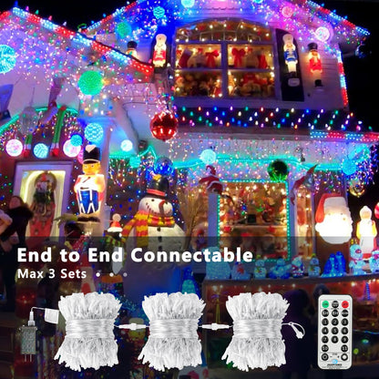 Brizled Christmas Icicle Lights, 29ft 360 LED Outdoor Icicle Lights Color Changing with Remote, 11 Function Connectable Christmas Lighting Warm White & Multicolor Xmas Lighting for Xmas Home Wedding