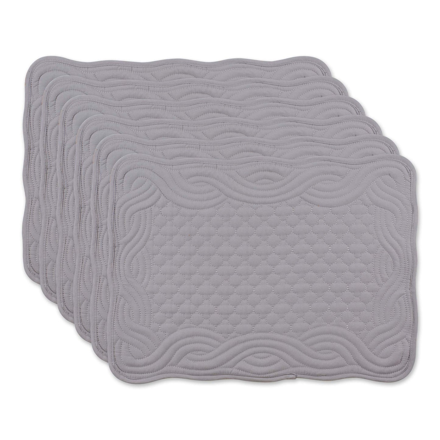 DII Quilted Farmhouse Collection Tabletop, Placemat Set, Gray, 6 Piece