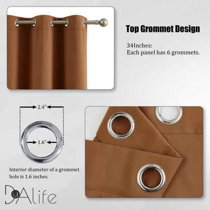 DUALIFE Blackout Curtains 90 Inches Long Sleek Narrow Curtains for Small Window Laundry Office Fall Luxury Decor Doorway Curtain Panels(2 Panels, Dark Oak Golden Brown, W34 x L90)