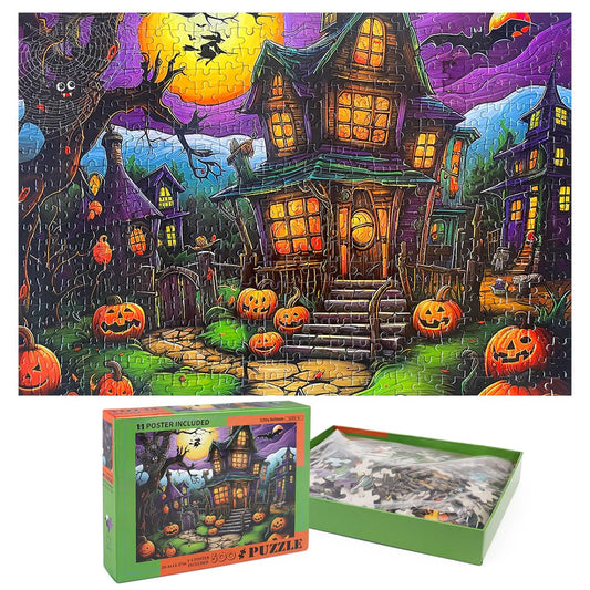 Halloween Jigsaw Puzzles with 1:1 Reference Poster, 20.4 × 14.4inch for Adults and Kids - 500 Pieces Puzzles, Haunted House Educational Games Gift for Elders Children Family, Friends