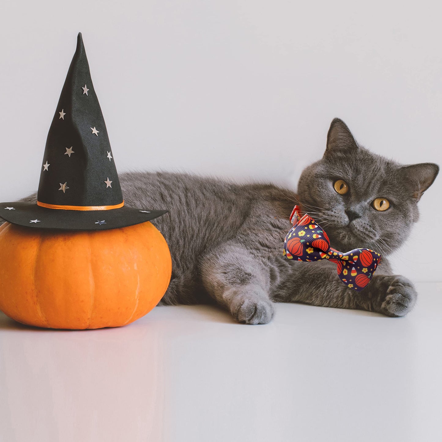 2 Pack Halloween Cat Collar with Bow Tie and Bell, Holiday Pumpkin Candy Corn Collar for Kitty Kitten Girls and Boys Cats