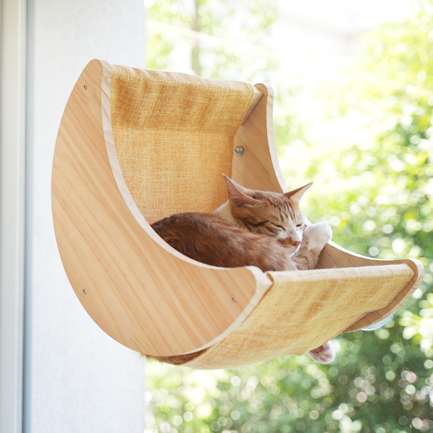 HAPYKITYS Window Cat Bed Moon Perches, Mounted with Strong Suction Cups Cat Window Seat for Sleep and Watch Birds