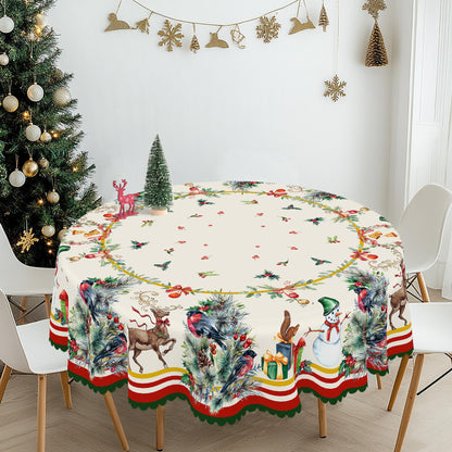 Eikione Christmas Round 60In Tablecloth Polyester Waterproof Stain Wrinkle Free, Christmas Reindeer Table Cover for Home Kitchen Dining Party