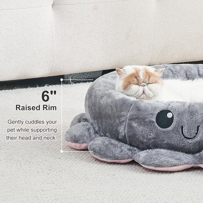 Jiupety Cute Calming Dog Beds Clearance for Medium Small Dogs, Anxiety Bolster Dog Bed with Octopus Shape, Grey, M, Boho, Round Pet Bed Cat with Removable Cushion
