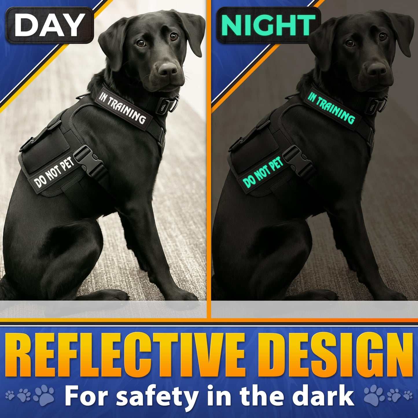 6Pcs Service Dog Patches 6.2x1.9'' - Reflective Do Not Pet Patch & In Training Service Dog Patch Set with Variable Text, Secure Attachment with Hook & Loop Fasteners, Security & Therapy Animal Patches
