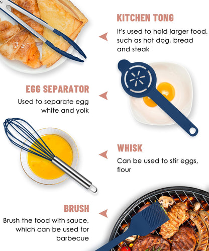 Kitchen Utensils Set-12 Pieces Silicone Cooking Utensils Set (Dishwasher Safe) 392°F Heat Resistant Spatula Set,Kitchen Utensil Set for Nonstick Cookware,Best Kitchen Tools with Holder