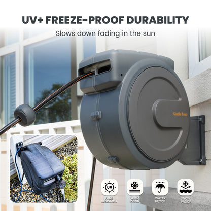 Giraffe Tools AW30 Garden Hose Reel Retractable 1/2" x 100 ft Wall Mounted Water Hose Reel Automatic Rewind, Any Length Lock, 100 ft, Dark Grey