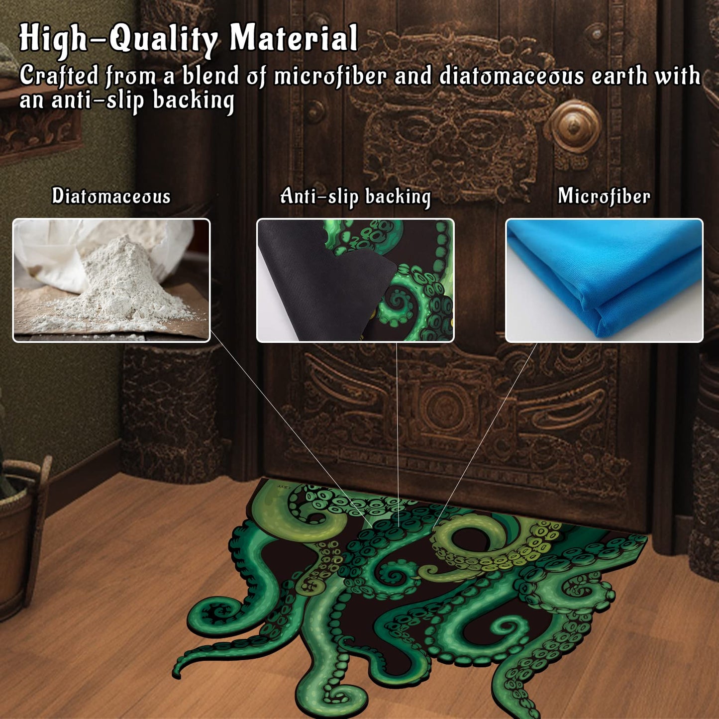 CZYY Cthulhu Tentacles Bath Mat Microfiber Water Absorbent Octopus Rug Anti-Slip Backing 27.5"x23.6" - Unique Gift & Decor for Tabletop RPG Gamers, HP Lovecraft Fans and Nautical Enthusiasts