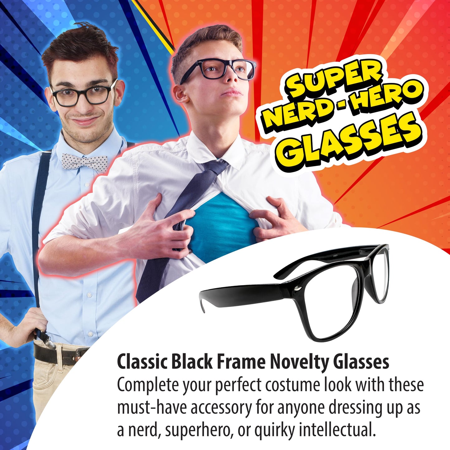 Kangaroo Black Fake Glasses - Classic Superhero Glasses Frames - Retro Clear Non-Prescription Nerd Costume Eyeglasses for Men & Women for Halloween Cosplay