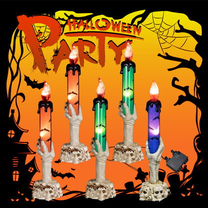 Hourleey Halloween Decorations, 5 Pack Skull Candle Lights with Stakes, Battery Operated Waterproof Pathway Decor with Timer for Indoor Outdoor Front Pathway Lawn Yard Garden