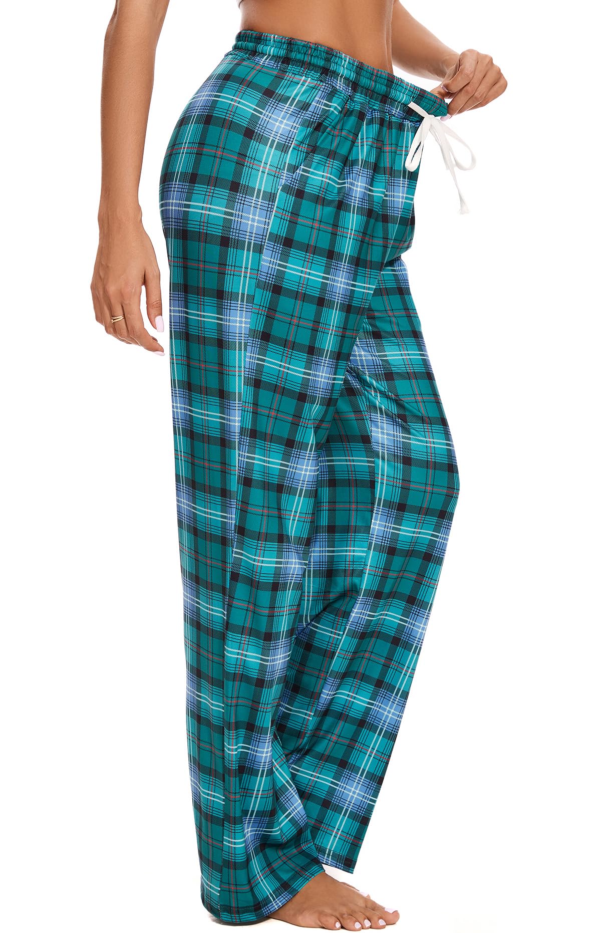 Kabento Womens Pajama Pants Plaid Sleep Lounge Pj Bottoms With Pockets, Green, Large
