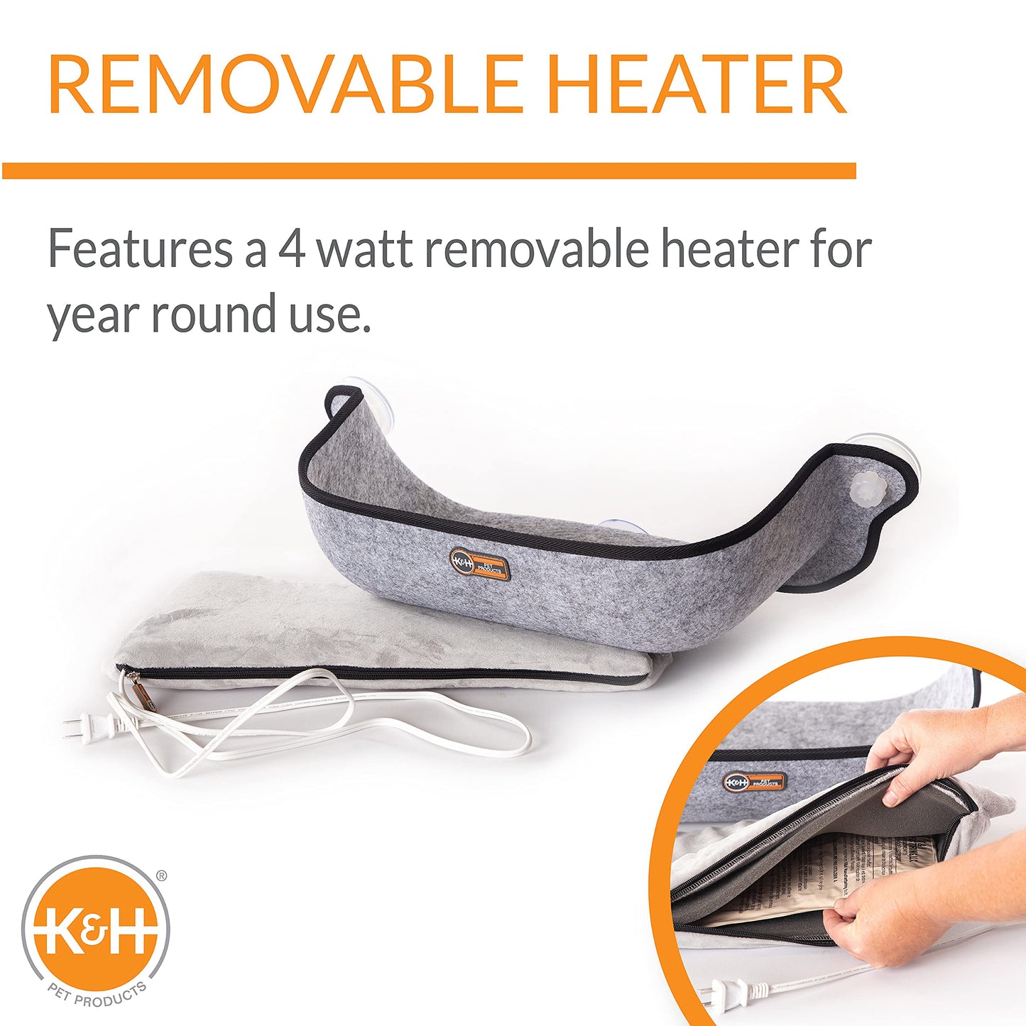 K&H Pet Products EZ Mount Thermo-Kitty Window Bed Extra-Deep Gray 27 X 10 X 11 Inches