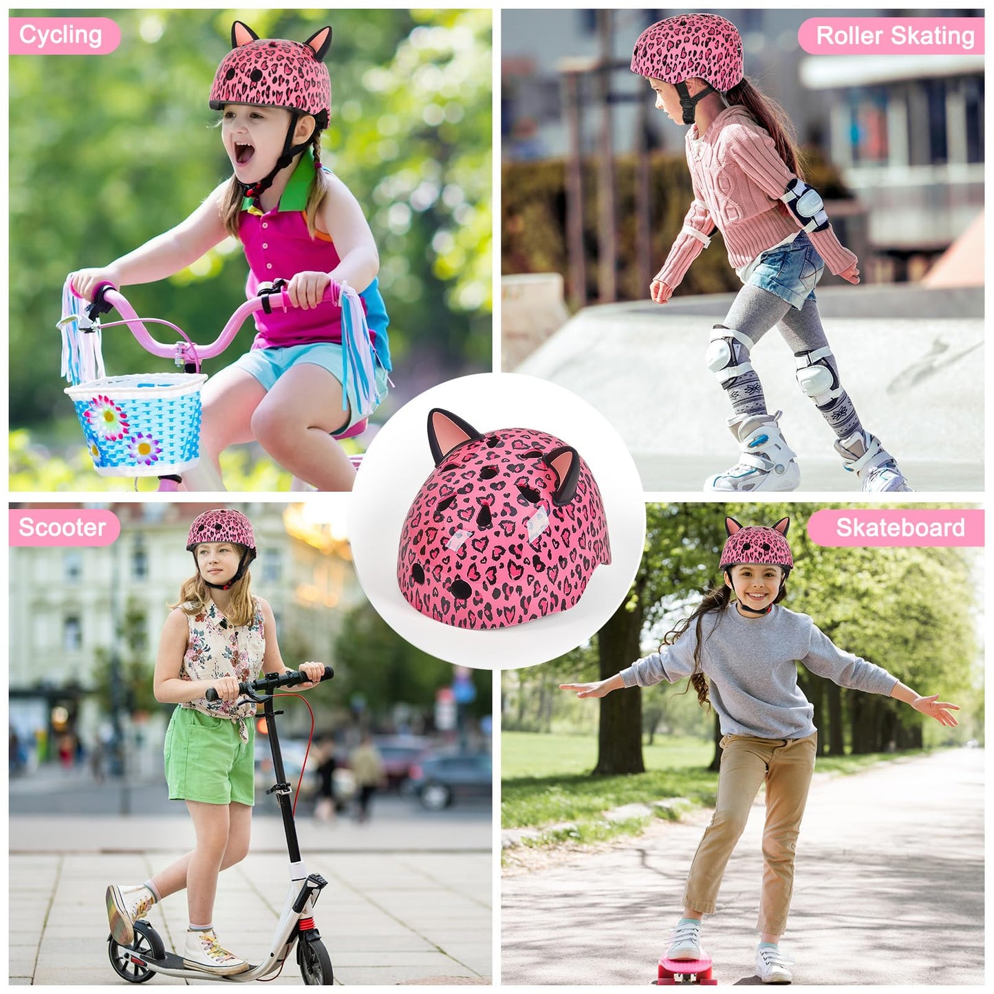 Helmet for Kids 8-14, Adjustable Kids Bike Helmet with DIY Cat Ears for Girls Youth for Skateboard Scooter Cycling Roller Skating, Pink
