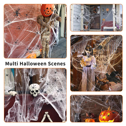 Labrostar 1000 Sqft Halloween Spider Web Decorations with 100 Fake Spiders Spooky Spider Webbing Decorations Indoor Outdoor Party Yard Decor Supplies for Bar Haunted House